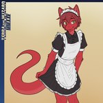 ambiguous_anthro ambiguous_gender anthro bangs black_eyebrows brown_hair claws clothed clothed_ambiguous clothed_anthro clothing dress eyebrows finger_claws flesh_fang front_view fur green_eyes hair holding_clothing holding_dress holding_object looking_at_viewer maid_apron maid_headdress maid_uniform parted_bangs pointy_ears prick_ears pupils red_body red_fur simple_background slim_ambiguous slim_anthro slit_pupils smile smiling_at_viewer snout solo tan_background tapering_tail uniform white_sclera terrathewizard mythology terra_(terrathewizard) dragon furred_dragon furred_scalie mythological_creature mythological_scalie scalie wingless_dragon 2025 dated digital_drawing_(artwork) digital_media_(artwork) english_description hi_res portrait three-quarter_portrait andromorph_(lore)