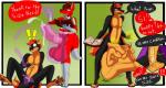 anthro attribute_theft balls big_balls bodily_fluids cock_vore cum duo genital_fluids genitals huge_balls hyper hyper_balls hyper_genitalia magic male male/male male_pred male_prey paws penile penis revenge size_theft stretchy_bulge text vore servo117 matt_(wackyfox26) canid canine fox mammal absurd_res english_text hi_res