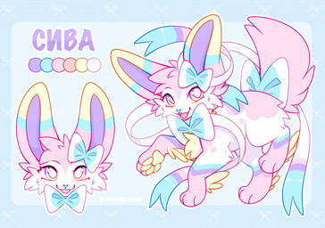 ambiguous_gender blep blue_nose color_swatch digitigrade feral fur multicolored_eyes open_mouth open_smile pawpads paws pink_body pink_fur pink_tongue purple_eyes purple_inner_ear purple_text raised_tail smile solo tail text tongue tongue_out two_tone_eyes white_body white_fur yellow_eyes yellow_pawpads bloominglynx nintendo pokemon fan_character eeveelution generation_6_pokemon pokemon_(species) sylveon 2026 absurd_res cel_shading character_name cyrillic_text digital_drawing_(artwork) digital_media_(artwork) hi_res model_sheet shaded