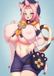 big_breasts blush breasts clothing cute_fangs fangs female huge_breasts navel nipple_outline open_mouth solo teeth tailzkim genshin_impact mihoyo diona_(genshin_impact) animal_humanoid calico_cat_humanoid cat_humanoid felid felid_humanoid feline feline_humanoid humanoid mammal mammal_humanoid 2021 hi_res