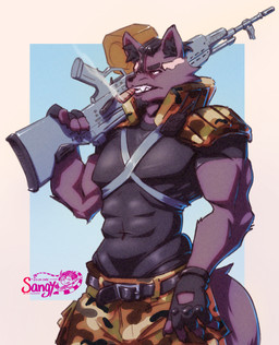 anthro belt camo cigarette cigarette_in_mouth cigarette_smoke clothing daddy_kink electronics facial_scar fangs fingerless_gloves gloves gun handwear machine_gun male military muscular mythological_cannine object_in_mouth radio ranged_weapon scar serious serious_expression serious_face smoke soldier solo straps straps_across_chest teeth tight_clothing walkie-talkie warrior weapon sangy mythology that_werewolf_guy canid canine canis humanoid mammal mythological_canine mythological_creature werecanid werecanine werecreature werewolf wolf absurd_res hi_res