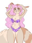 anthro bikini blue_nose breasts brown_body brown_fur cleavage clothed clothing ears_down female fluffy fluffy_ears fluffy_tail fur fur_markings grey_eyes hair hand_in_hair long_hair looking_aside markings navel pink_hair pivoted_ears purple_bikini purple_clothing purple_swimwear simple_background smile solo swimwear tail tan_body tan_fur teeth thick_thighs touching_hair two-piece_swimsuit white_background bindweed_(artist) bindy_the_cat domestic_cat felid feline felis mammal 2020 3:4 hi_res