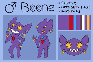 3_fingers 3_toes bangle big_ears big_head blue_background bracelet butt ear_piercing ear_ring featureless_crotch feet fingers front_view gem gender_symbol gesture gold_(metal) gold_jewelry grin hand_on_hip jewelry looking_at_viewer male male_symbol noseless not_furry nude piercing purple_body purple_skin rear_view ring_piercing ruby_(gem) sapphire_(gem) sharp_teeth simple_background smile solo standing symbol teeth text toes waving yellow_eyes otterjunk nintendo pokemon boone_(sableye) generation_3_pokemon humanoid imp pokemon_(species) sableye 2019 3:2 absurd_res character_name digital_media_(artwork) english_text hi_res model_sheet