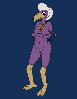 anthro beak breasts crossed_arms elderly_female female genitals hair jewelry jewelry_only necklace nipples nude purple_body red_eyes ring_(jewelry) simple_background solo transparent_background vulva white_hair yellow_beak lendri_mujina neopets the_duchess_(neopets) avian lenny_(neopets) neopet_(species) 2023 absurd_res alpha_channel dated hi_res signature