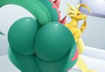 anthro back_boob bent_over big_breasts big_butt breasts butt eyes_closed female huge_breasts huge_butt huge_hips huge_thighs multicolored_body smile solo thick_thighs two_tone_body wide_hips mleonheart nintendo pokemon dracozolt fossil_pokemon generation_8_pokemon pokemon_(species) 2023