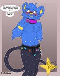 anthro blush bulge cheek_tuft clothing collar dialogue facial_tuft looking_aside male open_mouth open_smile smile solo standing tail text tuft underwear kingdraws nintendo pokemon star_the_shinx generation_4_pokemon pokemon_(species) shinx 4:5 english_text hi_res