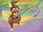 abstract_background anthro anthrofied arroz_con_leche beanie beverage big_tail brown_body brown_fur cinnamon_(spice) cinnamon_stick clothing cola dessert drinking_straw eyewear food fur glasses gradient_eyes hat headgear headwear ice pupils soda solo tail white_pupils yellow_body yellow_fur mglblaze nintendo pokemon michelle_(dashboom) alolan_form alolan_raichu generation_7_pokemon pokemon_(species) regional_form_(pokemon) shiny_pokemon 4:3 hi_res