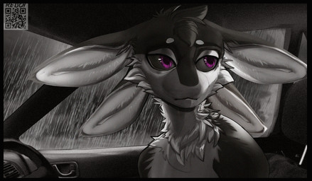 3_fingers 4_ears ambiguous_gender anthro big_eyes black_body black_border black_feathers black_fur black_sclera border car chest_tuft countershading detailed_background eyebrows feathers fingers front_view fur glistening hair head_tuft inside_car inside_vehicle looking_aside multi_ear multicolored_body neck_tuft nude nude_anthro photo_background purple_eyes qr_code raining sad solo text tuft tufted_fur vehicle white_body white_feathers white_fur white_inner_ear winged_arms wings red_rooster fyr_(fenrir784) avali avian bird 2026 bust_portrait colored detailed digital_drawing_(artwork) digital_media_(artwork) draw_over english_text greyscale hi_res mixed_media monochrome photography_(artwork) portrait shaded signature spot_color