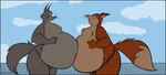 anthro belly big_belly bikini_thong clothing cloud duo fur grey_body grey_fur male multicolored_body multicolored_fur obese obese_anthro obese_male orange_body orange_fur overweight overweight_anthro overweight_male swimwear two_tone_body two_tone_fur water dutch_(artist) disney don_bluth robin_hood_(disney) rock-a-doodle pinky_(rock-a-doodle) sheriff_of_nottingham canid canine canis fox mammal wolf 2024 crossover flat_colors hi_res