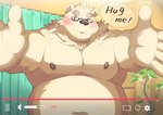 anthro belly big_belly black_nose blush detailed_background eyewear glasses humanoid_hands kemono male moobs navel nipples overweight overweight_male plant solo text ayame42612 goro_kaneda bear mammal 2022 absurd_res hi_res