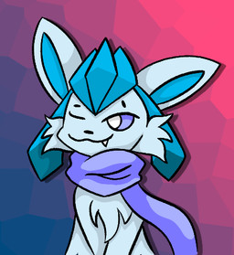 ambiguous_gender big_ears cheek_tuft chest_tuft facial_tuft feral fluffy gradient_background purple_eyes scarf simple_background solo tuft duckydrawz nintendo pokemon eeveelution generation_4_pokemon glaceon pokemon_(species) low_res