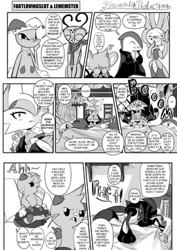 7_panel_comic answer antennae_(anatomy) anthro bed big_breasts biped black_eyes black_text breasts clothed clothing dialogue ellipsis exclamation_point eyebrows eyes_closed fart female furniture group jewelry kerchief lying male necklace on_bed open_mouth open_smile question question_mark questions_and_answers smile sound_effects speech_bubble standing talking_to_another text text_box tongue white_sclera heavenlyproductions deltarune nintendo pokemon undertale_(series) dewott gallade generation_2_pokemon generation_4_pokemon generation_5_pokemon leavanny lucario pokemon_(species) riolu shinx typhlosion 2025 absurd_res comic english_text hi_res monochrome signature