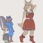 anthro boots clothed clothing dress female footwear group jewelry kemono pendant shoes trio ekaki510 canid canine canis coyote ground_squirrel mammal mephitid prairie_dog rodent sciurid skunk 1:1