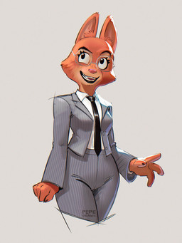 anthro bottomwear breasts clothing eyebrow_piercing eyebrows eyelashes eyewear facial_piercing female fur glasses inner_ear_fluff necktie orange_body orange_fur pants piercing solo suit tan_body tan_fur teeth tuft pepe_draws dreamworks the_bad_guys diane_foxington canid canine fox mammal 2025 3:4 hi_res