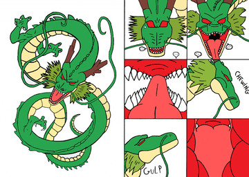 antlers barbel_(anatomy) chewing ellipsis feral flesh_whiskers gaping_mouth green_body horn inside_mouth male open_mouth red_eyes serpentine sharp_teeth simple_background solo speech_bubble swallowing talking_to_viewer teeth tongue vore white_background unknown_artist dragon_ball dragon_ball_super dragon_ball_z mythology shenron dragon eastern_dragon mythological_creature mythological_scalie scalie comic
