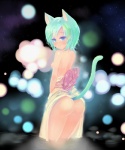 5:6 animal_humanoid blush breasts butt cat_humanoid chaudlapin clothed clothing felid felid_humanoid feline feline_humanoid female hair humanoid mammal mammal_humanoid nipples rear_view short_hair smile solo topless water