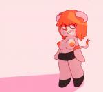 angry anthro big_breasts bottomwear breasts clenched_teeth clothed clothing denim denim_bottomwear denim_clothing denim_shorts female hair horn hotpants looking_at_viewer navel nipples orange_hair short_stack shorts solo teeth thick_thighs topless wide_hips anormaluser cartoon_network the_amazing_world_of_gumball jamie_(tawog) bovid bovine mammal