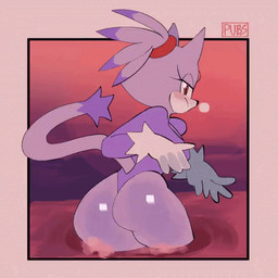 accessory anthro big_butt blush bouncing_butt breasts butt butt_focus clothing female fur gloves hair_accessory hairband handwear looking_at_viewer looking_back looking_back_at_viewer medium_breasts narrowed_eyes purple_body purple_clothing purple_fur shaking_butt solo swimwear tail tail_motion tailwag wide_hips yellow_eyes pubs_(artist) sega sonic_the_hedgehog_(series) blaze_the_cat domestic_cat felid feline felis mammal 1:1 animated animated_gif short_playtime