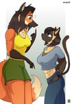 anthro blue_eyes bottomwear brown_hair clothed clothing colored_nails crop_top duo female hair larger_anthro larger_female long_hair looking_surprised nails pants shirt shorts simple_background size_difference smaller_anthro smaller_female tall tight_bottomwear tight_clothing tight_pants topwear undershirt wristband emex22 kally_(emex22) lucy_(emex22) canid canine domestic_cat felid feline felis mammal maned_wolf siamese absurd_res digital_media_(artwork) hi_res huge_filesize