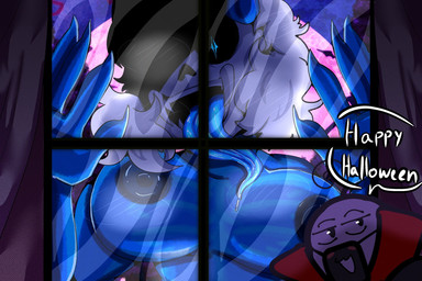 against_surface big_breasts black_sclera blue_body blue_eyes blue_tongue bodily_fluids bone breasts breath claws dialogue female full_moon hair holidays long_tongue mask moon on_glass panting saliva skull skull_head solo speech_bubble tongue white_hair window oninsfw asian_mythology east_asian_mythology halloween japanese_mythology mythology demon goo_creature goo_creature_with_bones humanoid oni yokai hi_res