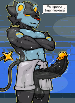 abs anthro balls biceps big_balls big_penis black_balls black_body black_fur black_hair black_penis blue_body blue_ears blue_fur blue_hair chest_tuft crossed_arms detailed_background dialogue ears_up erection fangs fur genitals glans hair huge_penis humanoid_genitalia humanoid_penis looking_back male male/male multicolored_body multicolored_fur muscular muscular_anthro muscular_male musk narrowed_eyes nude nude_anthro nude_male pecs penis pubes pubes_exposed red_nose_horn sauna serious serious_face solo speech_bubble spikes spikes_(anatomy) standing star steam stripes tail tail_star teeth text throbbing throbbing_balls throbbing_penis towel towel_around_waist towel_only tuft two_tone_body two_tone_fur vain vein veiny_penis waiting wet wet_balls wet_body wet_fur wet_hair wet_penis yellow_eyes yellow_glans yellow_stripes velvetdraw nintendo pokemon felid feline felis generation_4_pokemon luxray mammal pokemon_(species) 2026 detailed digital_drawing_(artwork) digital_media_(artwork) english_text hi_res