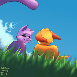 anthro cloud duo fluffy fluffy_tail long_tail looking_at_another looking_at_partner male morning piercing sitting sitting_on_ground smile snout tail whiskers wind valken_holmes mob_entertainment poppy_playtime smiling_critters catnap_(poppy_playtime) dogday_(poppy_playtime) canid canine felid feline mammal 1:1 dated hi_res watermark