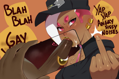 big_penis black_clothing black_hat black_headwear black_hoodie black_topwear blah_blah_blah cellphone censored_text clothing collar dark_body dark_skin duo electronics flipping_viewer_off genitals gesture golden_lipstick hand_gesture hat headgear headwear holding_cellphone holding_object holding_phone hoodie juxtaposition leash looking_at_viewer male male/male metallic_hair middle_finger multicolored_pseudo_hair multicolored_tentacles oral oral_penetration orange_background penetration penis phone pink_collar pink_eyes pink_leash pink_pseudo_hair pink_tentacles pointy_ears pseudo_hair ruined_reputation simple_background smartphone tentacles topwear two_tone_pseudo_hair two_tone_tentacles white_pseudo_hair white_tentacles yellow_pseudo_hair yellow_tentacles combos-n-doodles nintendo splatoon takoko_yakisoba_(combos_&_doodles) aquatic cephalopod humanoid mollusk octarian octoling absurd_res half-length_portrait hi_res portrait