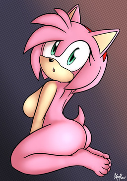 accessory anthro black_nose breasts eyelashes feet female fur green_eyes hair hair_accessory hairband head_tuft kneeling looking_at_viewer nude open_mouth pink_body pink_fur pink_hair short_hair solo tan_body tan_fur thick_thighs tuft wide_hips xenrevv sega sonic_the_hedgehog_(series) amy_rose eulipotyphlan hedgehog mammal hi_res