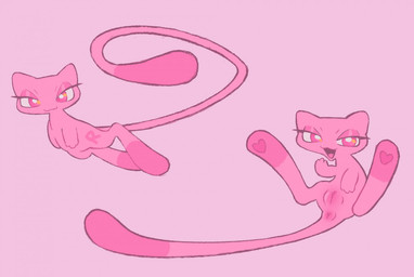 anus chibi digitigrade eyelashes female feral floating genitals glistening_eyelids humanoid_genitalia humanoid_genitalia_on_feral humanoid_vulva humanoid_vulva_on_feral leg_markings lidded_eyes long_tail looking_at_viewer markings noseless open_mouth open_smile pawpads pink_background pink_body pink_eyes pointy_ears prick_ears simple_background smile socks_(marking) solo tail tail_markings toony vulva y_anus clockstops3am conditional_dnp nintendo pokemon generation_1_pokemon legendary_pokemon mew_(pokemon) pokemon_(species) pink_theme