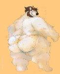 anthro balls barely_visible_balls barely_visible_genitalia beard big_butt brown_hair butt clothed clothing eyewear facial_hair fluffy fluffy_butt fur genitals glasses hair halftone jockstrap jockstrap_only looking_at_viewer looking_back looking_back_at_viewer male orange_background overweight overweight_anthro overweight_male pose rear_view simple_background skindentation solo thick_thighs topless underwear underwear_only white_body white_fur chuchowriggle pea_soup bear mammal polar_bear ursine 2023 absurd_res digital_media_(artwork) full-length_portrait hi_res pinup portrait