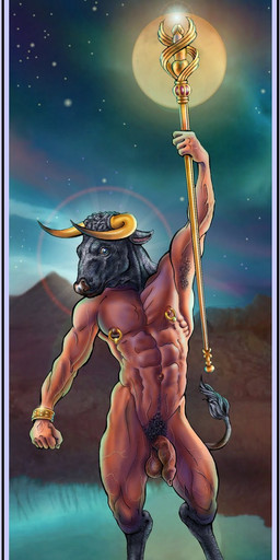 acroposthion armpit_hair balls body_hair flaccid foreskin genitals humanoid_genitalia humanoid_penis male melee_weapon nipple_piercing nipples nude penis piercing polearm pubes solo staff sunset tail tail_tuft tuft vein weapon froederich_myson european_mythology greek_mythology mythology asterius bovid bovine mammal minotaur hi_res