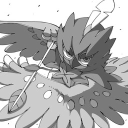 ambiguous_gender angry anthro arrow_(weapon) beak clothing feather_markings feathers grey_body hoodie markings pseudo_clothing ranged_weapon solo topwear weapon noye nintendo pokemon decidueye generation_7_pokemon pokemon_(species) 1:1 2025 digital_drawing_(artwork) digital_media_(artwork) greyscale hi_res monochrome