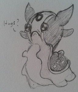 ambiguous_gender sad solo text vono nintendo pokemon aquatic gastrodon gastropod generation_4_pokemon mollusk pokemon_(species) west_sea_gastrodon english_text monochrome