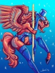 anthro breasts carousel_horse clothed clothing feathered_wings feathers female hat headgear headwear solo tail top_hat wings auradeva mythology equid equine mammal mythological_creature mythological_equine pegasus 3:4