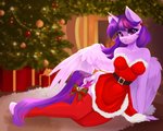 anthro anthrofied belt biped bow_(feature) buckle christmas_clothing christmas_tree clothing cutie_mark female fur gift hair holidays multicolored_hair multicolored_tail ornament plant purple_body purple_fur purple_hair small_waist solo tail tree wide_hips u_lu_lu christmas friendship_is_magic hasbro my_little_pony twilight_sparkle_(mlp) equid equine horse mammal pony hi_res