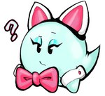 black_eyes blue_body blue_eyeshadow bow_tie cuff_links eyelashes eyeshadow fake_cat_ears fake_ears female makeup not_furry pink_bow_tie question_mark simple_background solo white_background goatboydraws mario_bros nintendo lahla_(mario) boo_(mario) ghost sphere_creature spirit 2023 digital_media_(artwork)