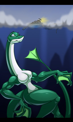 anthro athletic athletic_female big_breasts black_bars boat breasts duo extreme_size_difference eyelashes female fog green_body green_eyes green_scales lamp lantern long_neck long_tail looking_at_another macro male membrane_(anatomy) nude scales size_difference small_waist snout swimming tail underwater vehicle water watercraft webbed_hands white_body white_scales wide_hips chadrocco cryptid dinosaur human loch_ness_monster mammal prehistoric_species reptile scalie 2008 colored digital_drawing_(artwork) digital_media_(artwork) letterbox