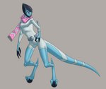 2_toes 3_fingers biped black_claws blue_body blue_skin bodysuit breasts claws clothed clothing digitigrade eyebrows facial_markings feet female fingers fully_clothed fully_clothed_female hairless head_markings markings no_irises no_pupils pink_scarf prehensile_feet scarf simple_background skinsuit smile solo standing tight_clothing toes wheel white_eyes lumen_fox ben_10 cartoon_network fan_character x-s_(lumen_fox) alien alien_humanoid humanoid kineceleran 2021 digital_media_(artwork) hi_res