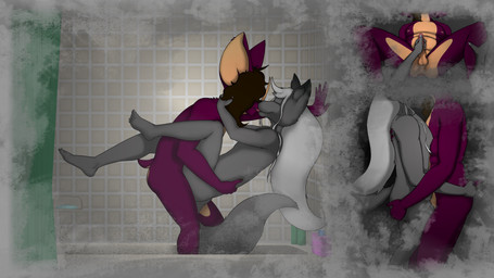 anthro bathroom bathtub butt butt_grab cowgirl_position duo french_kissing from_front_position genitals hand_on_butt handjob hug hugging_another kissing male male/male on_bottom on_top penile penis penis_grab romantic sex stand_and_carry_position standing standing_sex steam supported_arm nunyahbis bat canid canine canis mammal wolf 16:9 absurd_res hi_res widescreen