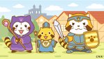 anthro armor clothing cosplay fur group melee_weapon outside robe shield sword weapon white_body white_fur dragon_quest rascal_the_raccoon square_enix rascal_(rascal_the_raccoon) mammal procyonid raccoon 2020 official_art