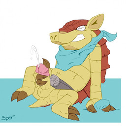 2_toes 3_fingers anthro arm_support balls belt biped blue_clothing blue_kerchief blue_neckerchief bodily_fluids brown_claws claws clenched_teeth clothed clothing cum cumshot ejaculation erection eyes_closed feet fingers genital_fluids genitals glans grabbing_sheets grey_belt humanoid_genitalia humanoid_penis kerchief male masturbation mostly_nude multicolored_body multicolored_penis multicolored_scales neckerchief neckwear orgasm penile penile_masturbation penis pink_penis reclining red_body red_scales scales simple_background sitting snout solo tail teeth toes two_tone_body two_tone_penis two_tone_scales white_background year yellow_balls yellow_body yellow_ears yellow_penis yellow_scales yellow_tail spectral-bat dillon's_rolling_western nintendo dillon_(dillon's_rolling_western) armadillo mammal xenarthran 2014 colored hi_res signature