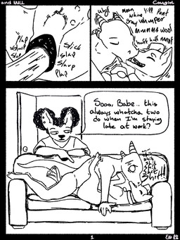 animal_genitalia animal_vulva anthro anthro_on_feral anthro_penetrating anthro_penetrating_feral bestiality bestiality_humiliation bestiality_kiss canine_genitalia canine_vulva caught_in_the_act collar dialogue erection female female_penetrated feral feral_penetrated furniture genitals group humanoid_genitalia humanoid_penis infidelity interspecies male male/female male_on_feral male_penetrating male_penetrating_female moan onomatopoeia panicking penetration penile penile_penetration penis plap sex sofa sound_effects tail tail_motion tailwag text trio vaginal vaginal_penetration vulva qwaxi~lixard canid canine canis domestic_dog lizard mammal reptile scalie 3:4 black_and_white comic english_text hi_res monochrome