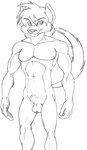 animal_genitalia anthro balls canid canine canis fully_sheathed genitals greyscale male mammal monochrome nude sage_freehaven_(artist) sheath simple_background sketch solo tail traditional_media_(artwork) white_background wolf