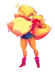 anthro areola big_areola big_breasts blonde_hair bottomwear bouncing_breasts breast_expansion breasts clothing ear_piercing expansion female hair huge_breasts hyper hyper_breasts long_hair nipples piercing pink_areola pink_nipples shorts solo top_heavy torn_clothing jdwalkrat activision crash_bandicoot_(series) tawna_bandicoot bandicoot mammal marsupial absurd_res hi_res