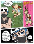 ambiguous_gender anthro blue_eyes blue_hair clothed clothing dialogue hair male partially_clothed speech_bubble text zneazel nintendo pokemon team_skull grunt_(pokemon) skull_grunt tracy_(linker) generation_2_pokemon human mammal pokemon_(species) smeargle colored comic english_text hi_res