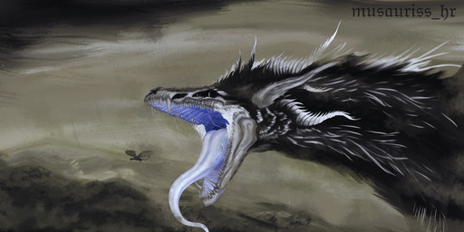 black_body black_fur blue_tongue bodily_fluids bone cloud feral fur horn landscape long_tongue male mountain mouth_shot open_mouth saliva skull skull_head sky solo storm teeth throat tongue vore white_body white_fur white_tongue musauriss mythology musauriss_(hurion) demon dragon hybrid mythological_creature mythological_scalie scalie 2:1 absurd_res hi_res huge_filesize