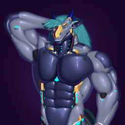 abs anthro hair horn machine male muscular muscular_anthro muscular_male nude pecs simple_background solo tail todisllo mythology dragon mythological_creature mythological_scalie robot scalie 1:1 absurd_res digital_media_(artwork) hi_res