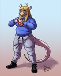 anthro bottomwear bulge clothing detailed_bulge gynomorph hair hoodie intersex long_hair pants slightly_chubby solo superman_logo sweatpants topwear boo3 jj_(boo3) superman mammal murid murine rat rodent 2022 colored_sketch hi_res sketch nonbinary_(lore)