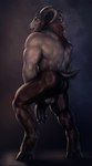 2017 anthro balls big_penis biped bovid butt caprine cloven_hooves flaccid foreskin genitals hi_res hooves horn humanoid_genitalia humanoid_penis looking_back male mammal muscular muscular_anthro muscular_male nude open_mouth partially_retracted_foreskin penis rakisha satyr solo standing thick_penis vein