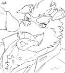 anthro blush bodily_fluids cum cum_in_mouth cum_inside disembodied_penis duo erection fangs genital_fluids genitals horn humanoid_genitalia humanoid_penis male male/male penis precum solo_focus teeth tongue djako_hyena lifewonders tokyo_afterschool_summoners behemoth_(tas) monster hi_res monochrome